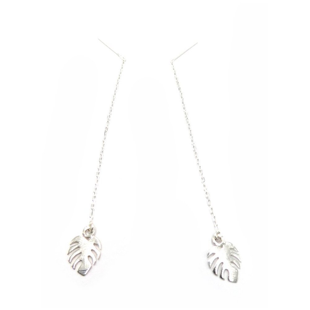 Sterling Silver Leaf Threader Earrings (Made in New York City)